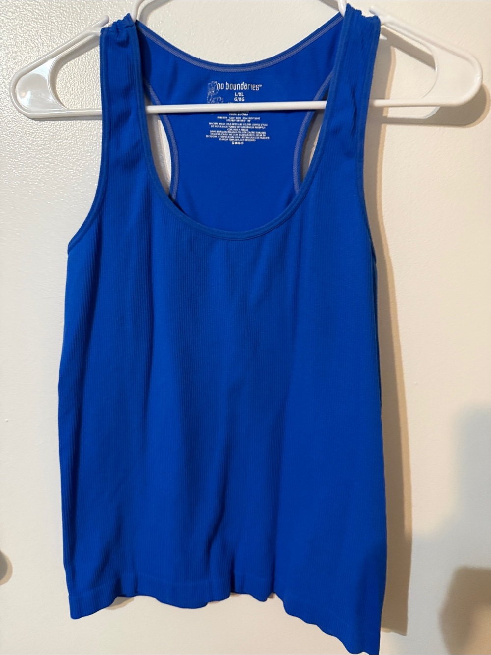 No Boundaries Blue Ribbed Scoop Neck Tank Top
